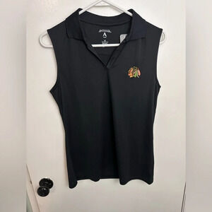 New Women's Antigua Black Chicago Blackhawks Tribute Sleeveless Polo Sz M #1212